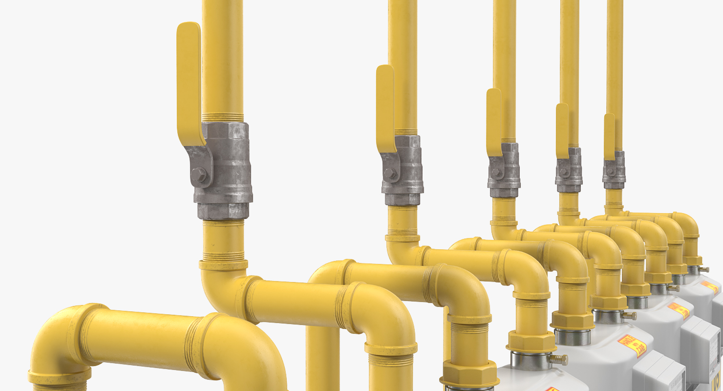 Row of Residential Natural Gas Meters 3D