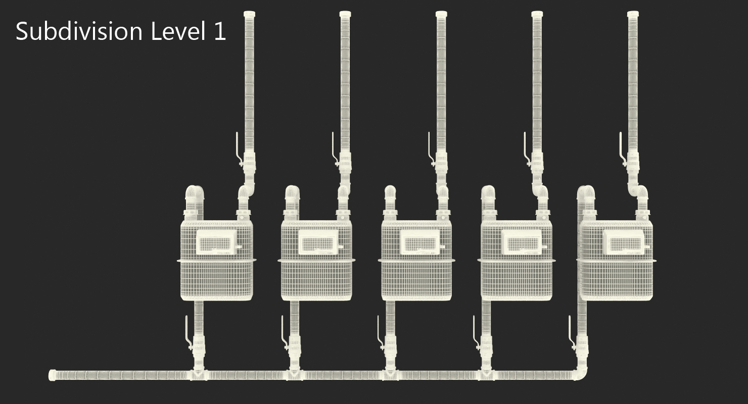 Row of Residential Natural Gas Meters 3D