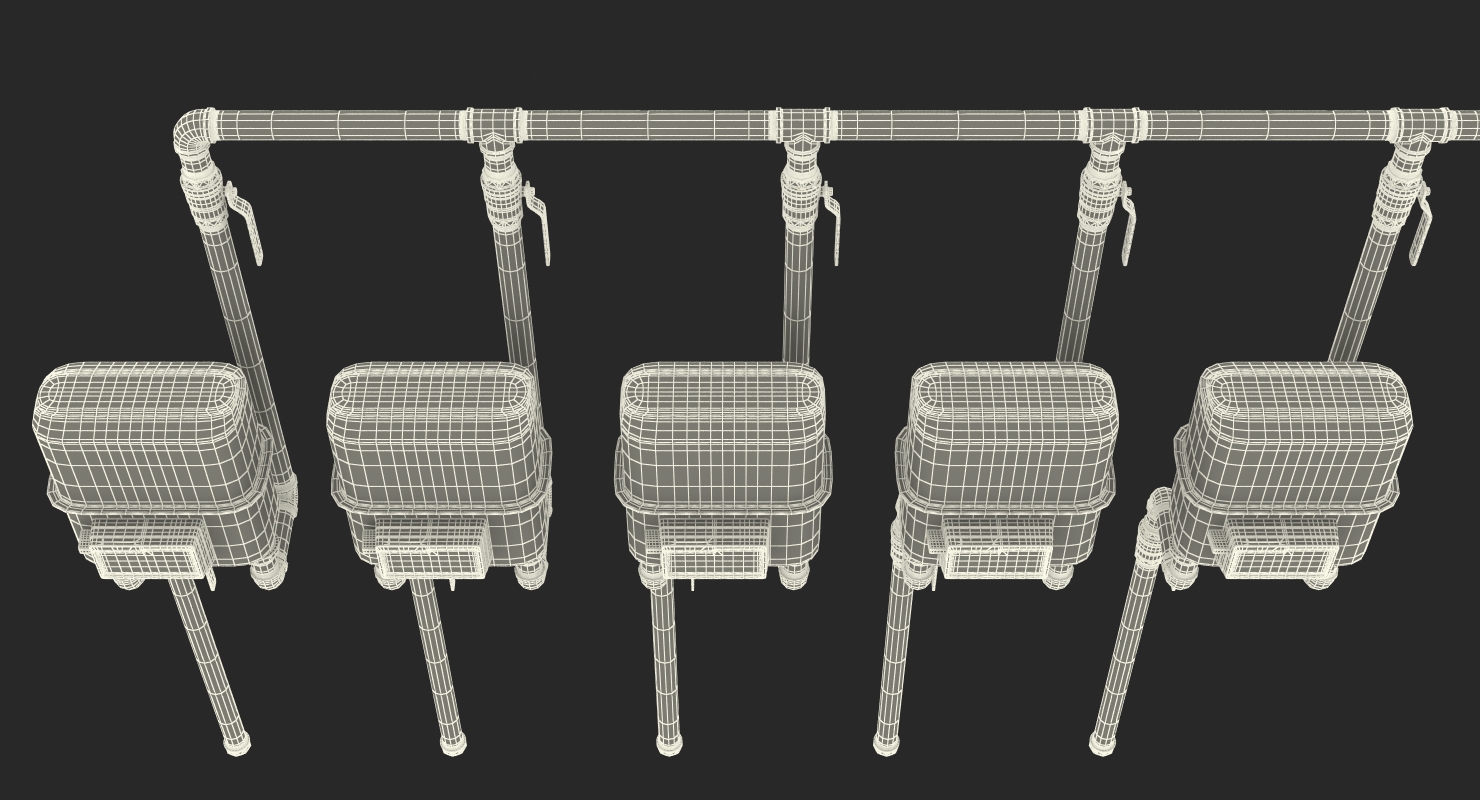 Row of Residential Natural Gas Meters 3D