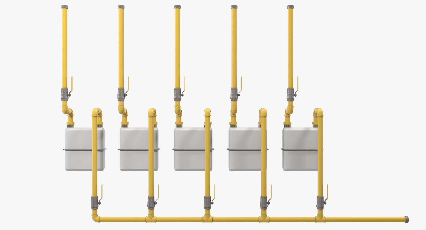 Row of Residential Natural Gas Meters 3D
