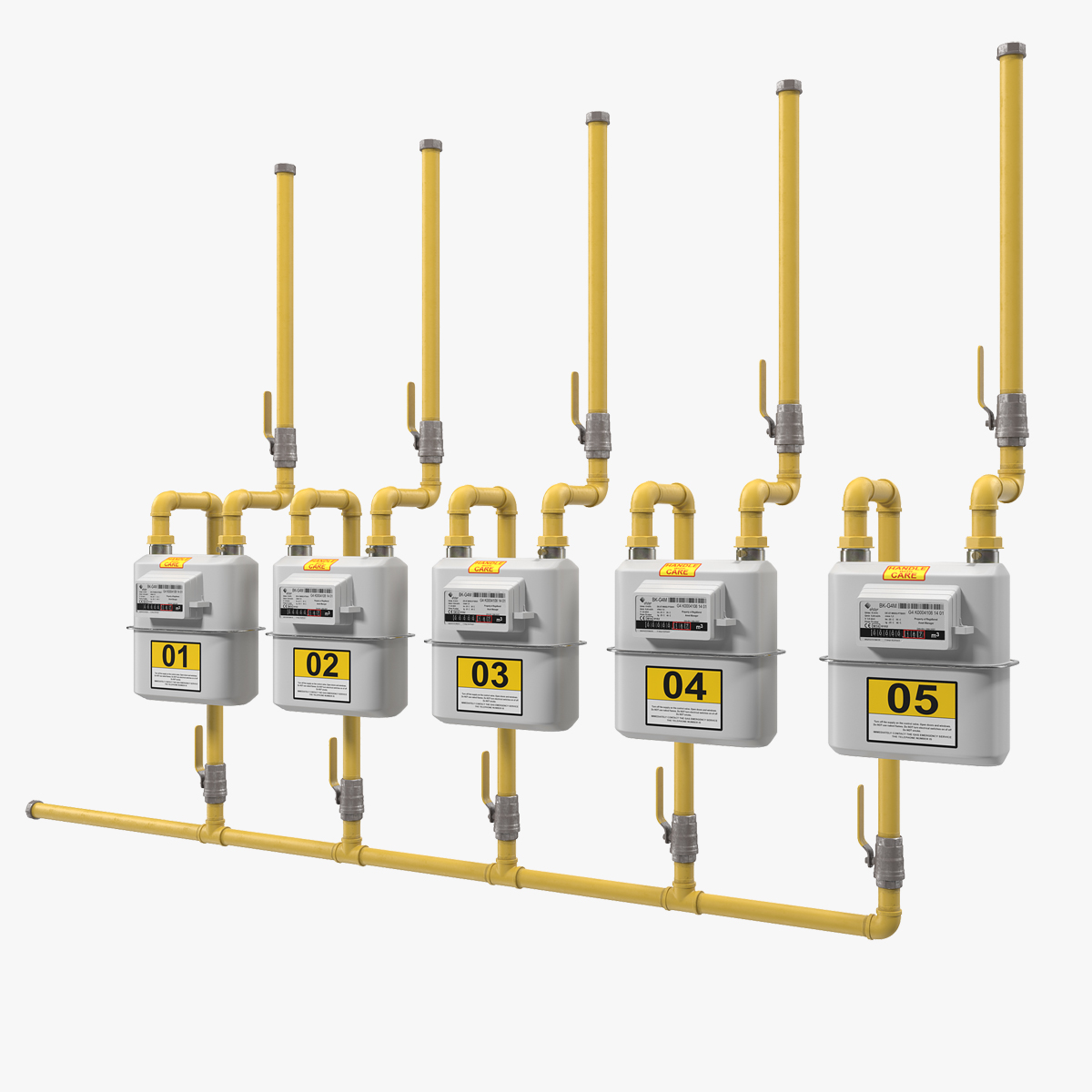 Row of Residential Natural Gas Meters 3D Model