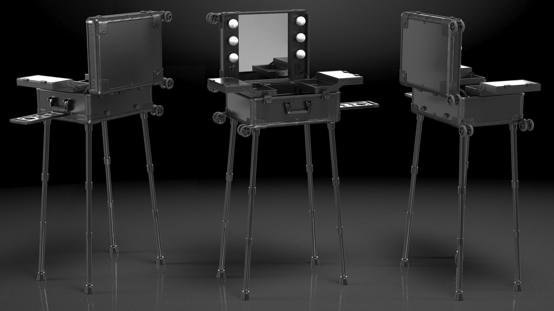 3D Wheeled Trolley Makeup Case Black model