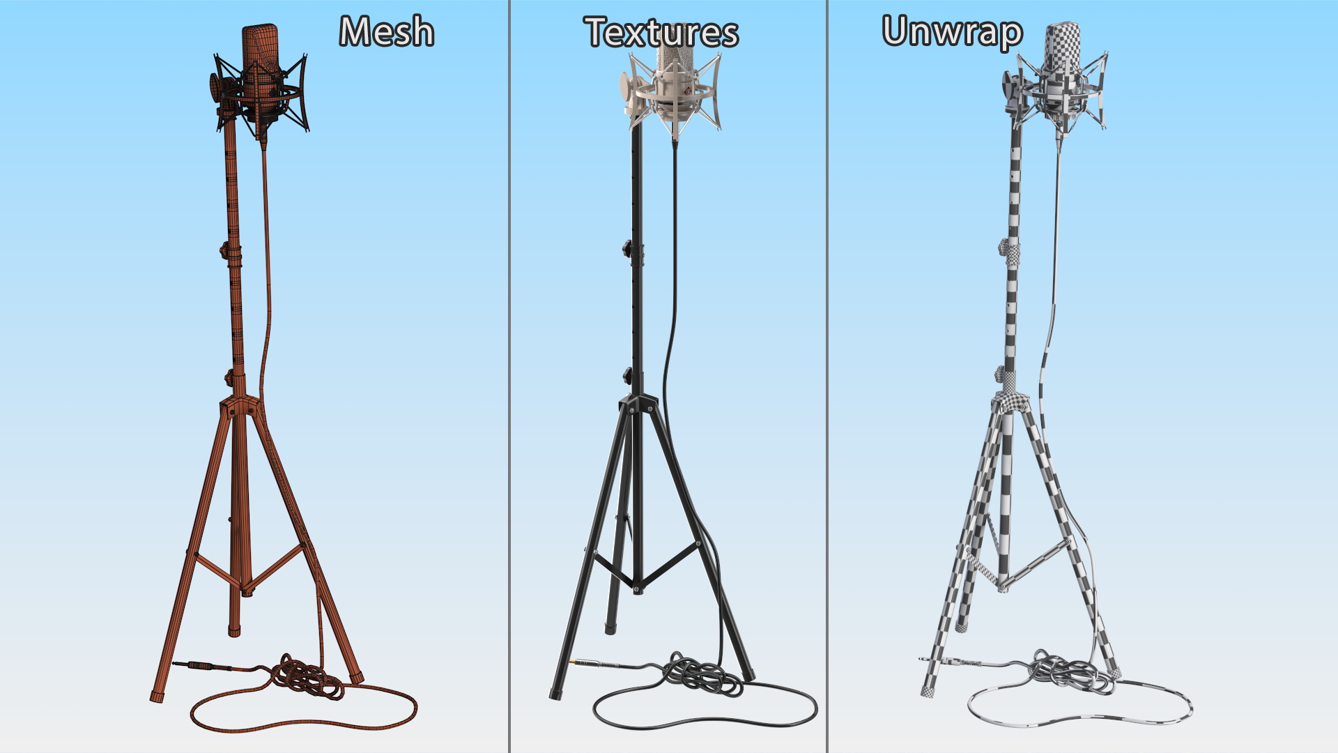 Vintage Studio Microphone on Stand 3D model