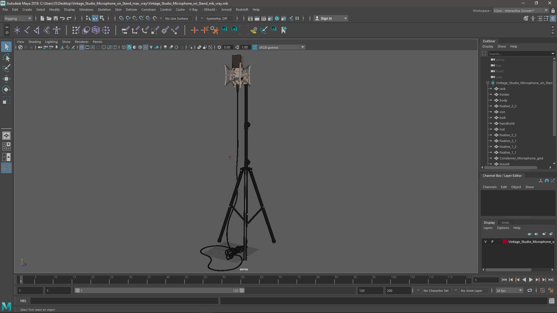 Vintage Studio Microphone on Stand 3D model