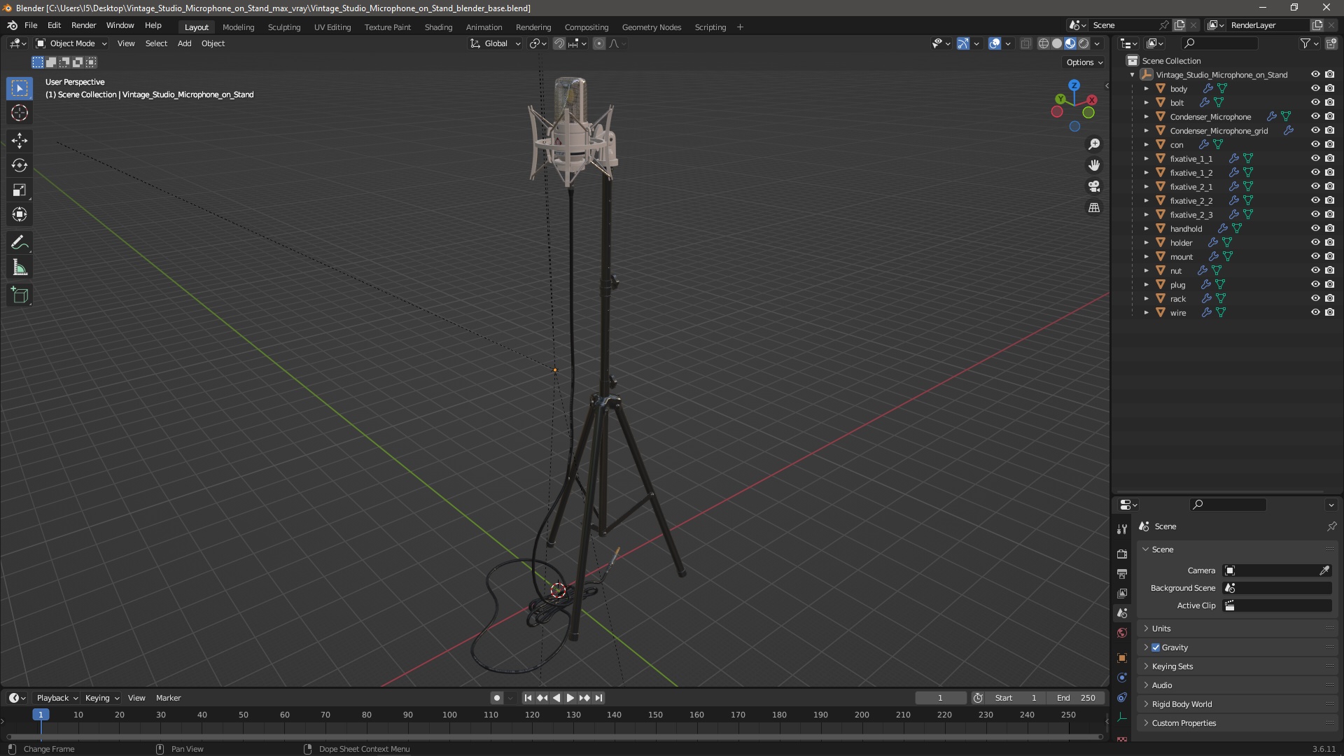 Vintage Studio Microphone on Stand 3D model