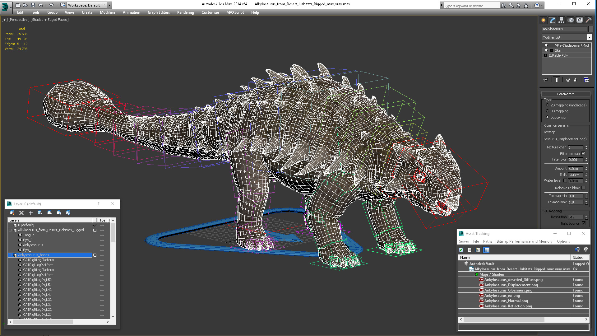 Ankylosaurus from Desert Habitats Rigged for Maya 3D model