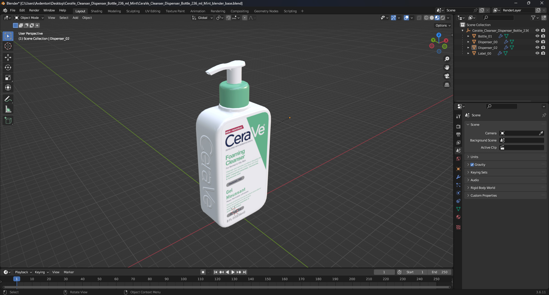 CeraVe Cleanser Dispenser Bottle 236 ml Mint 3D model