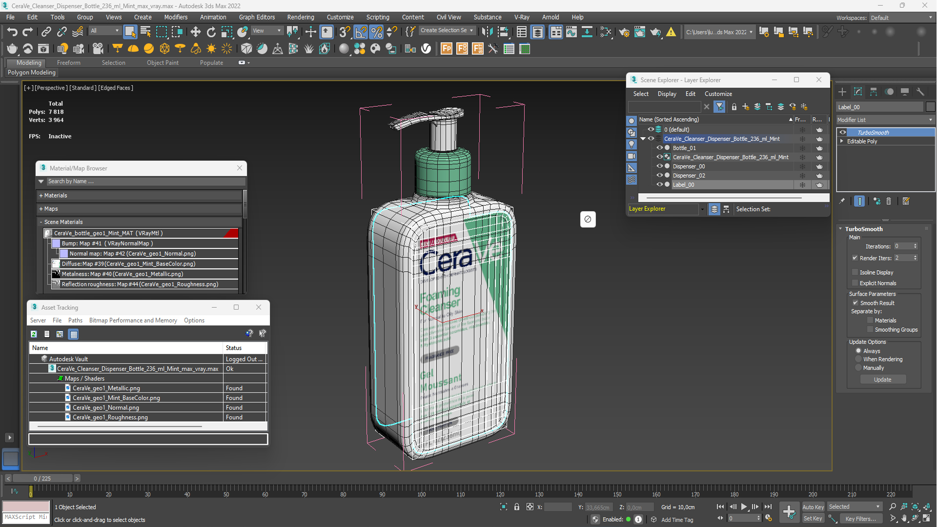 CeraVe Cleanser Dispenser Bottle 236 ml Mint 3D model