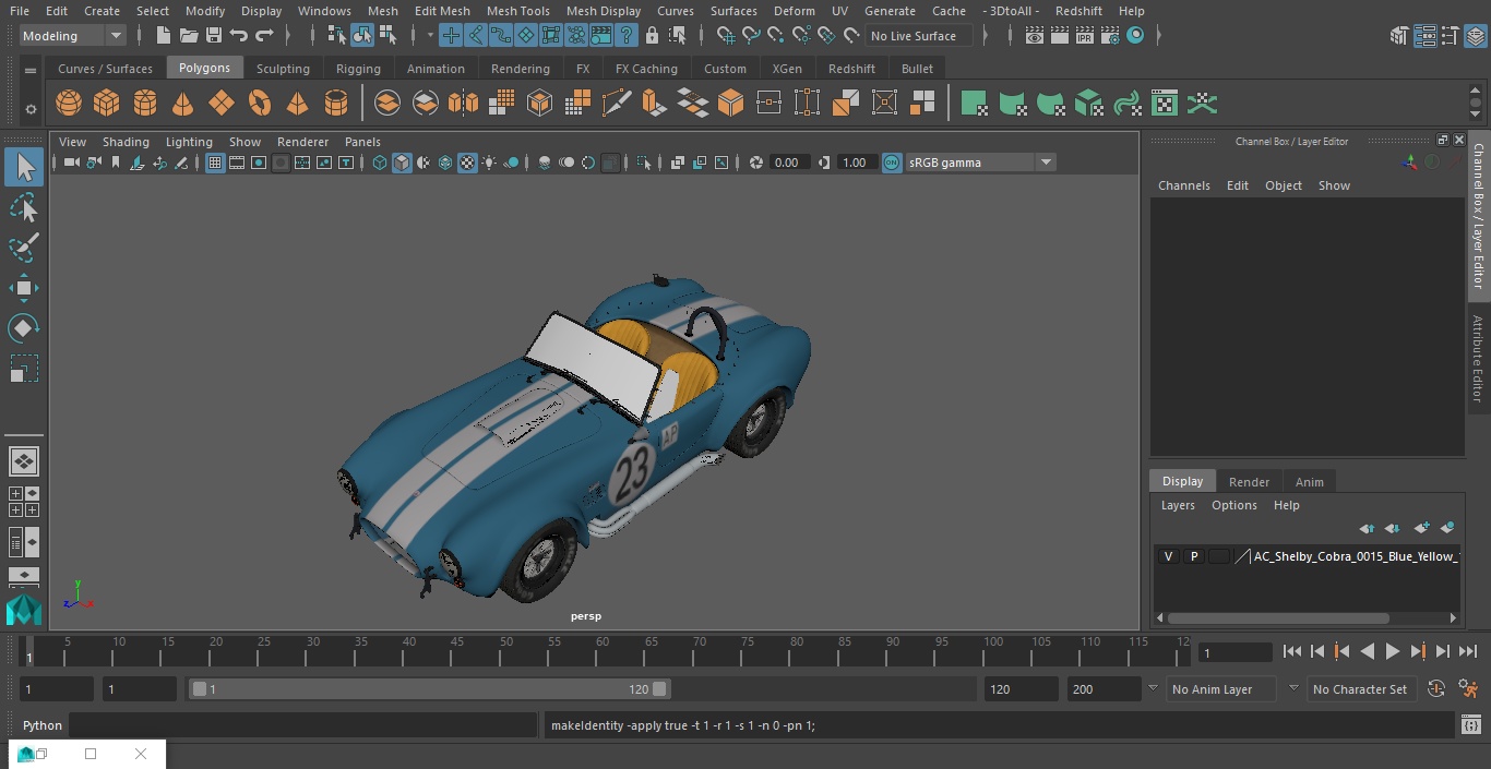 AC Shelby Cobra 1965 Blue Yellow 1965 3D
