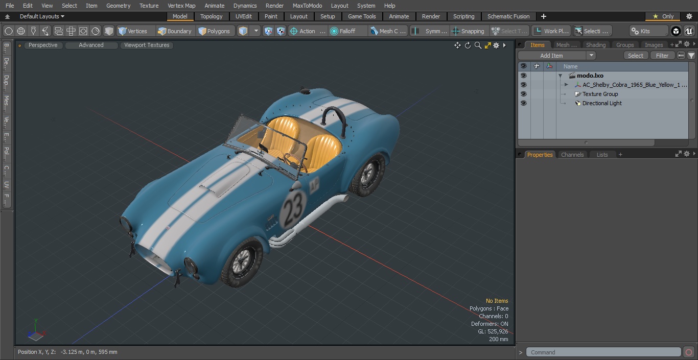 AC Shelby Cobra 1965 Blue Yellow 1965 3D