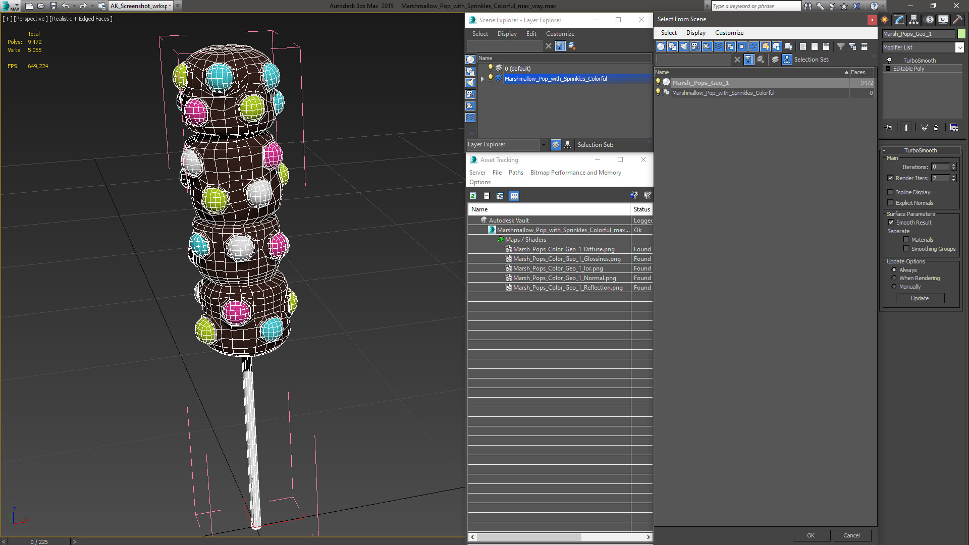 Marshmallow Pop with Sprinkles Colorful 3D model