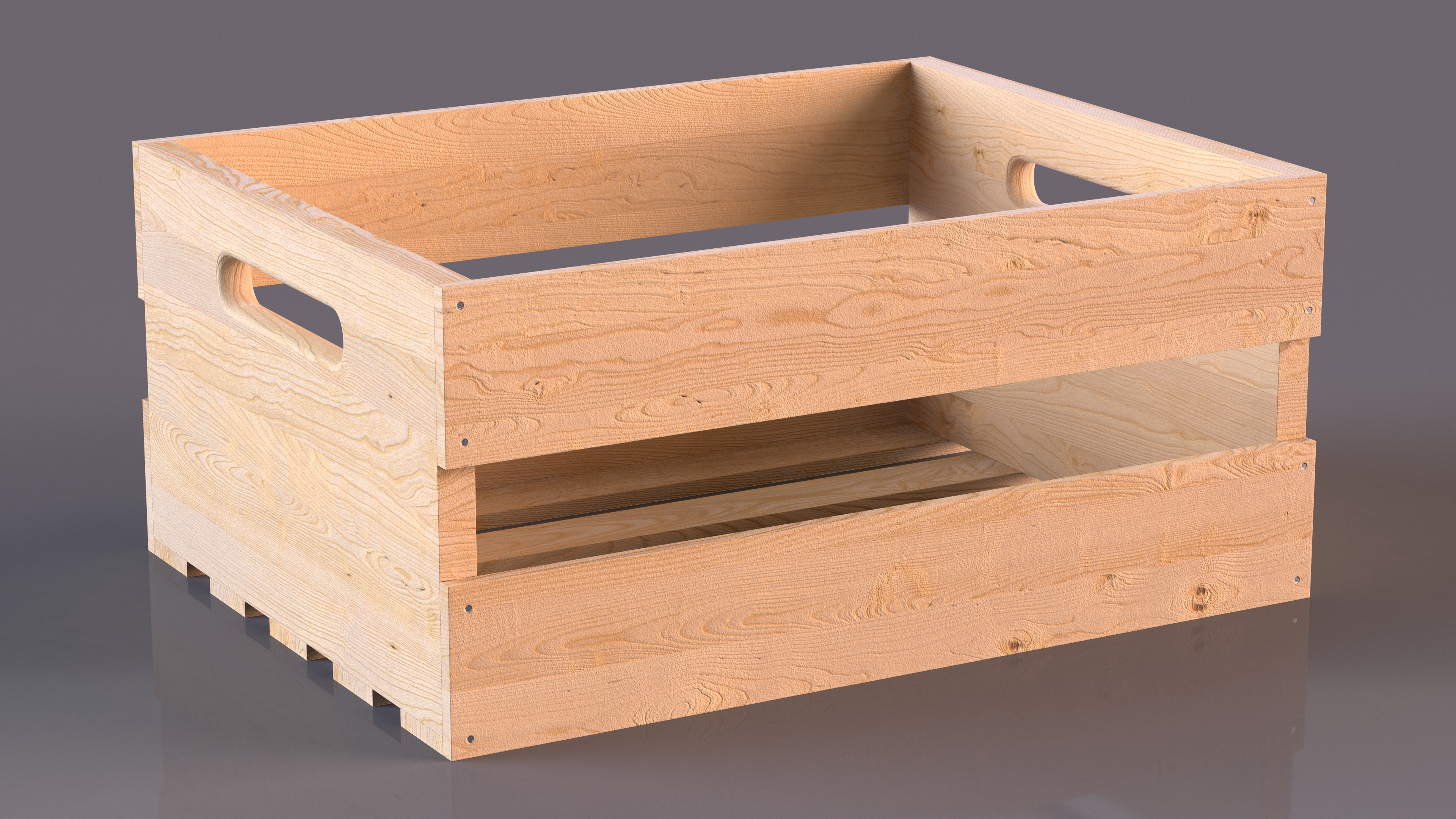 Small Low Beige Wooden Fruit Box 3D