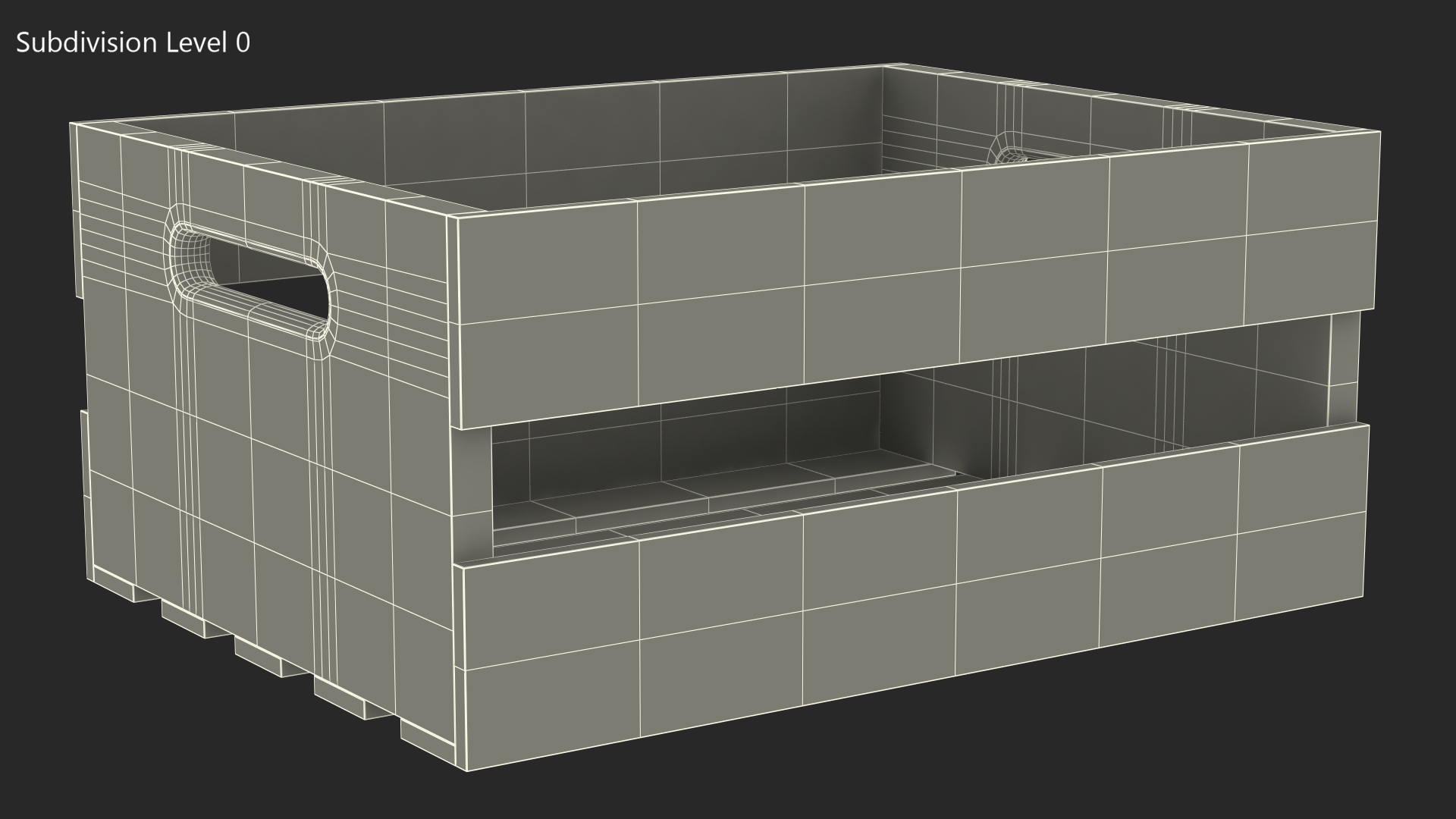 Small Low Beige Wooden Fruit Box 3D