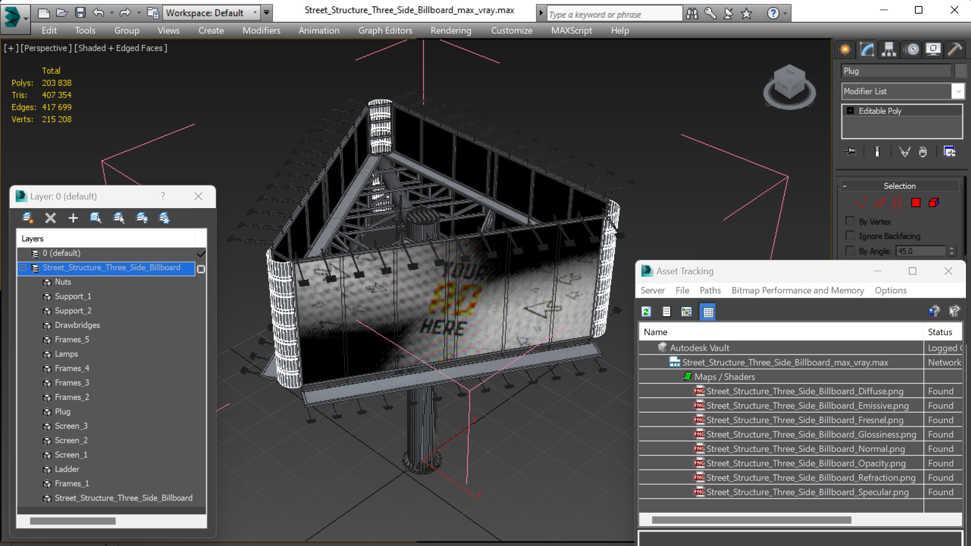 Street Structure Three Side Billboard 3D