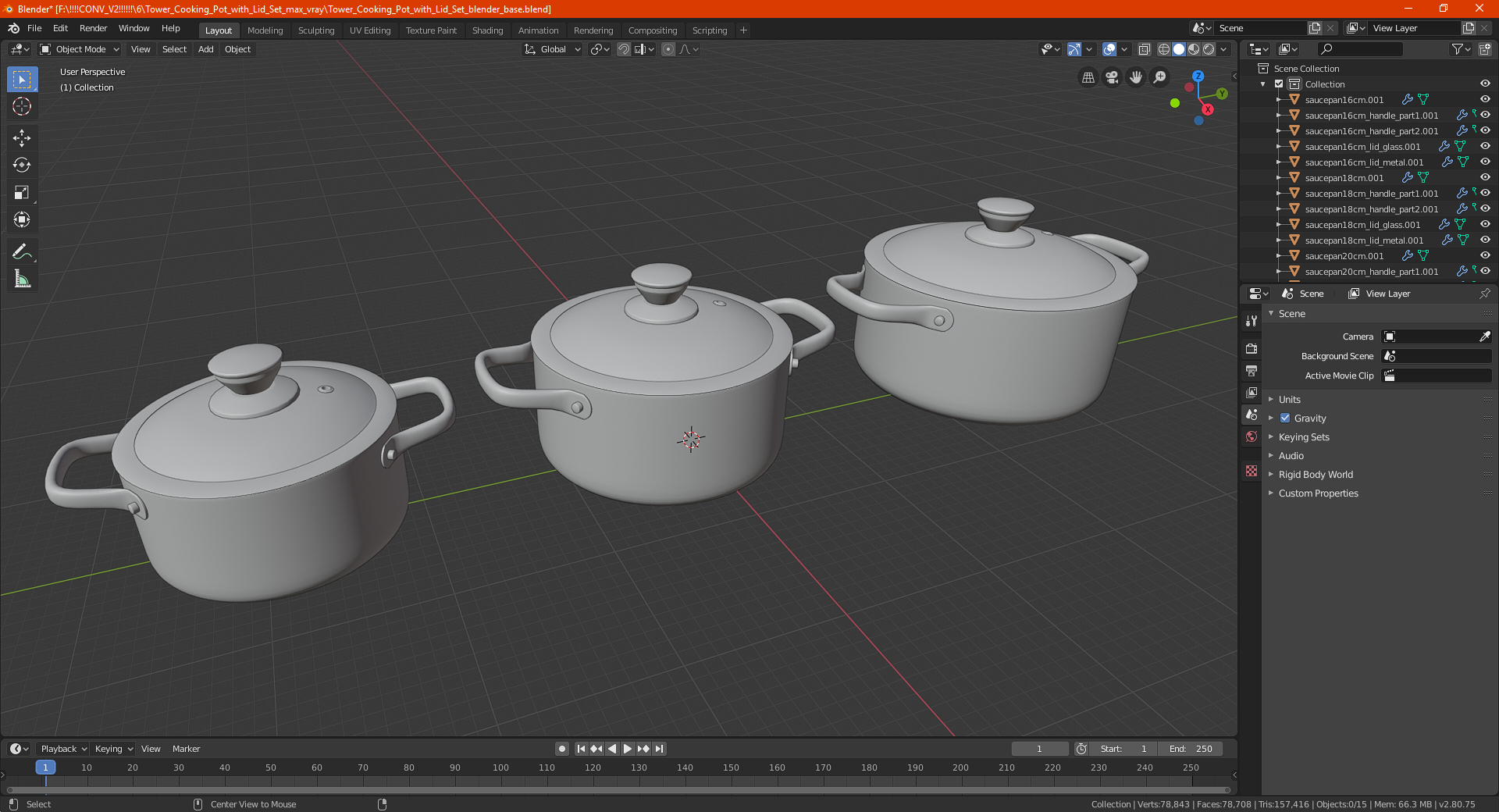 3D model Tower Cooking Pot with Lid Set
