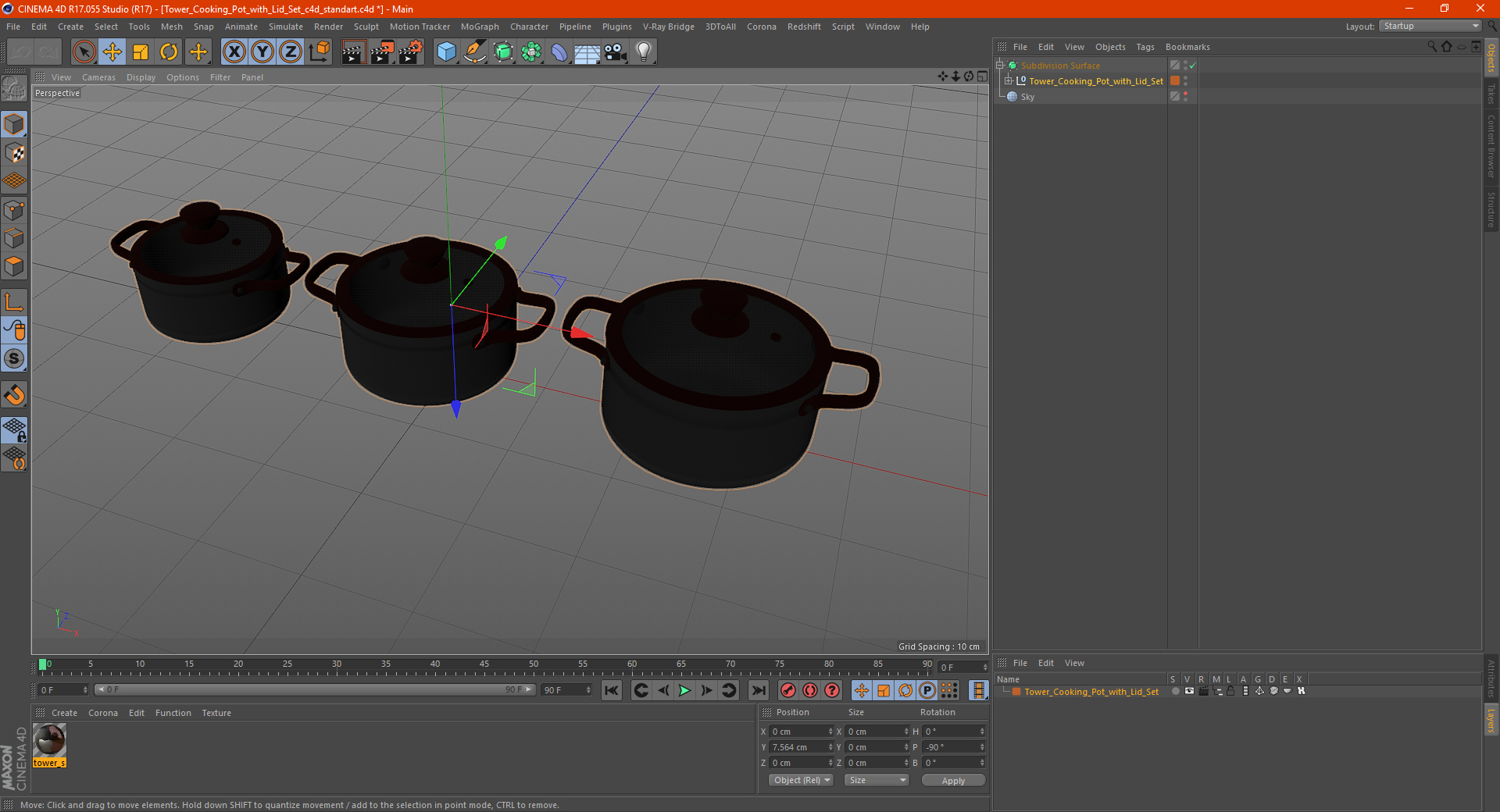 3D model Tower Cooking Pot with Lid Set