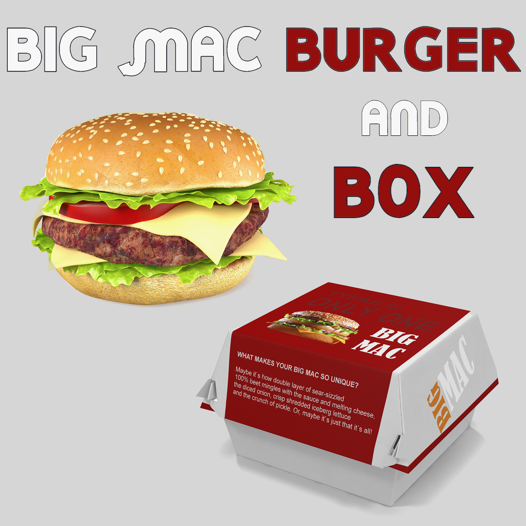Big Mac Burger and Box 3D Models