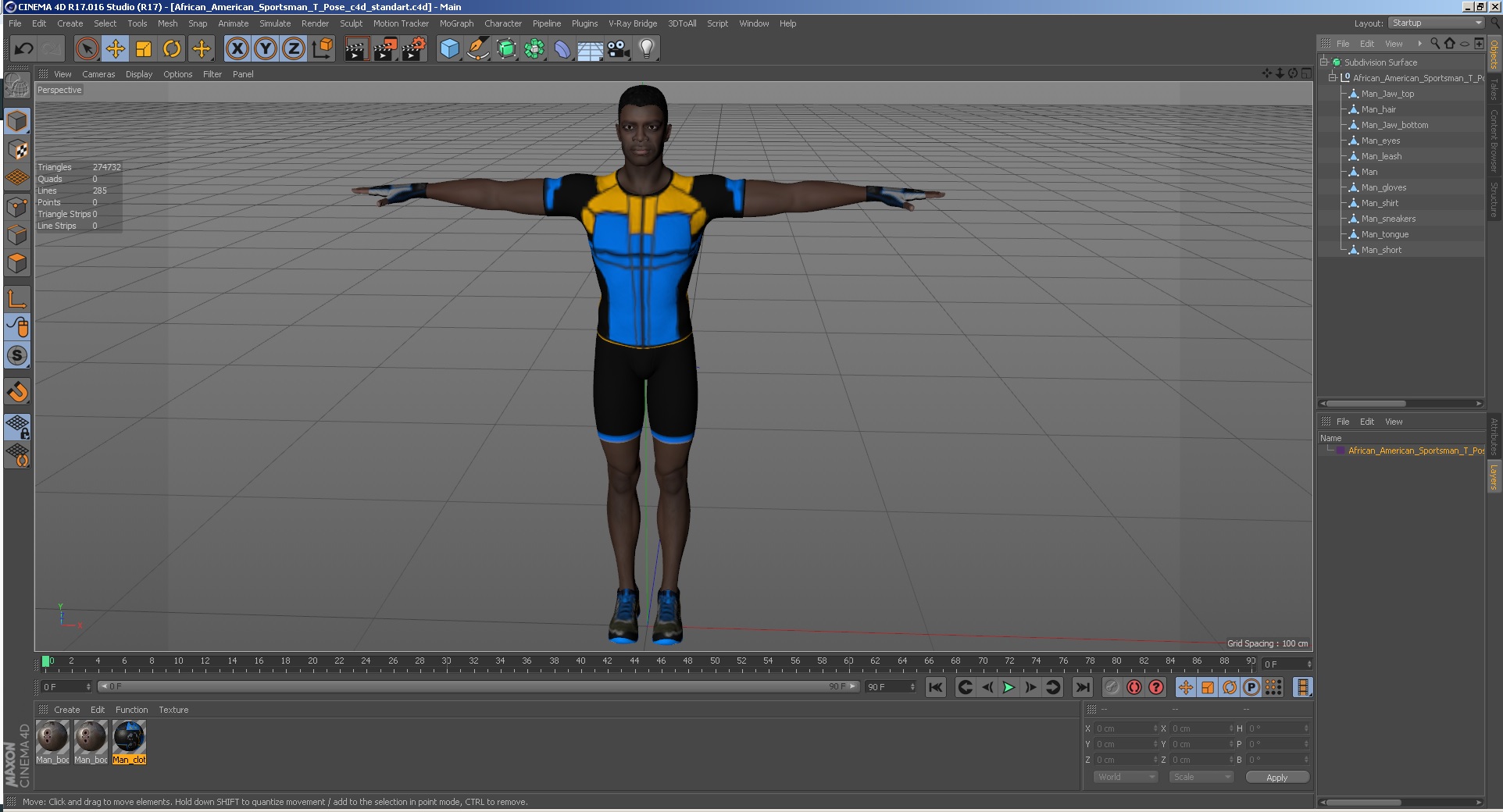 3D African American Sportsman T Pose model