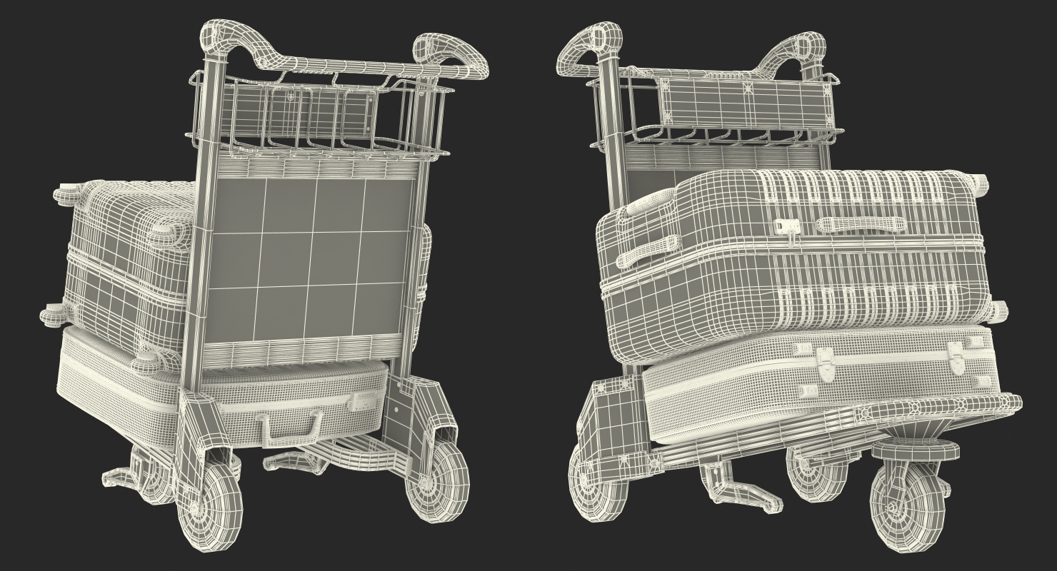 3D model Airport Trolley with Suitcases