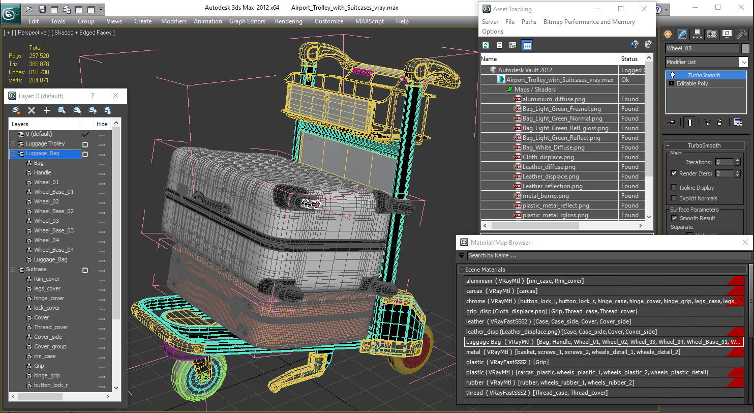 3D model Airport Trolley with Suitcases
