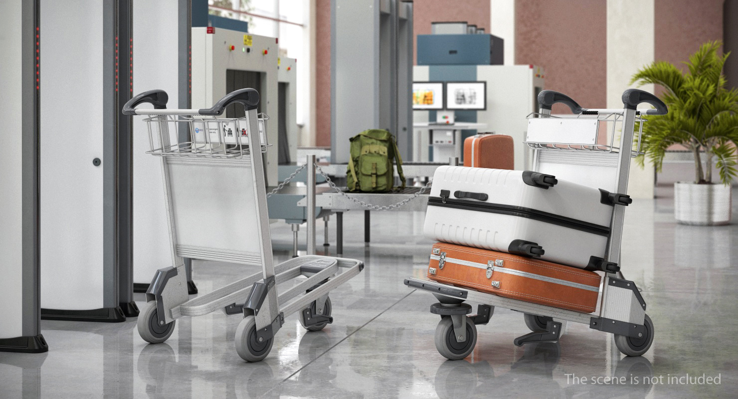 3D model Airport Trolley with Suitcases