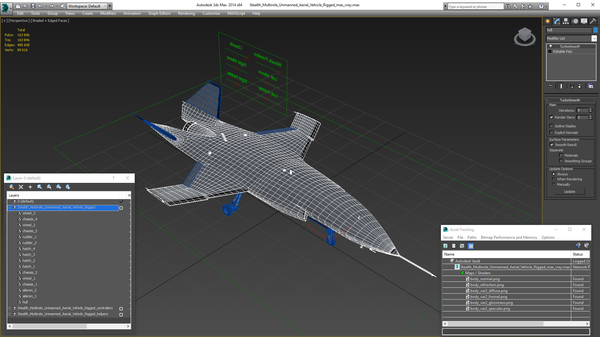 3D Stealth Multirole Unmanned Aerial Vehicle Rigged model