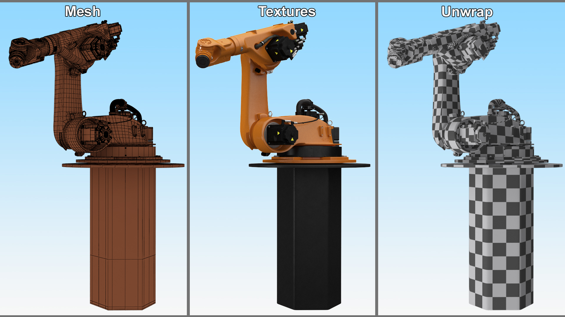 3D Industrial Robot Arm Kuka KR 60-4 on Stand Rigged for Maya model