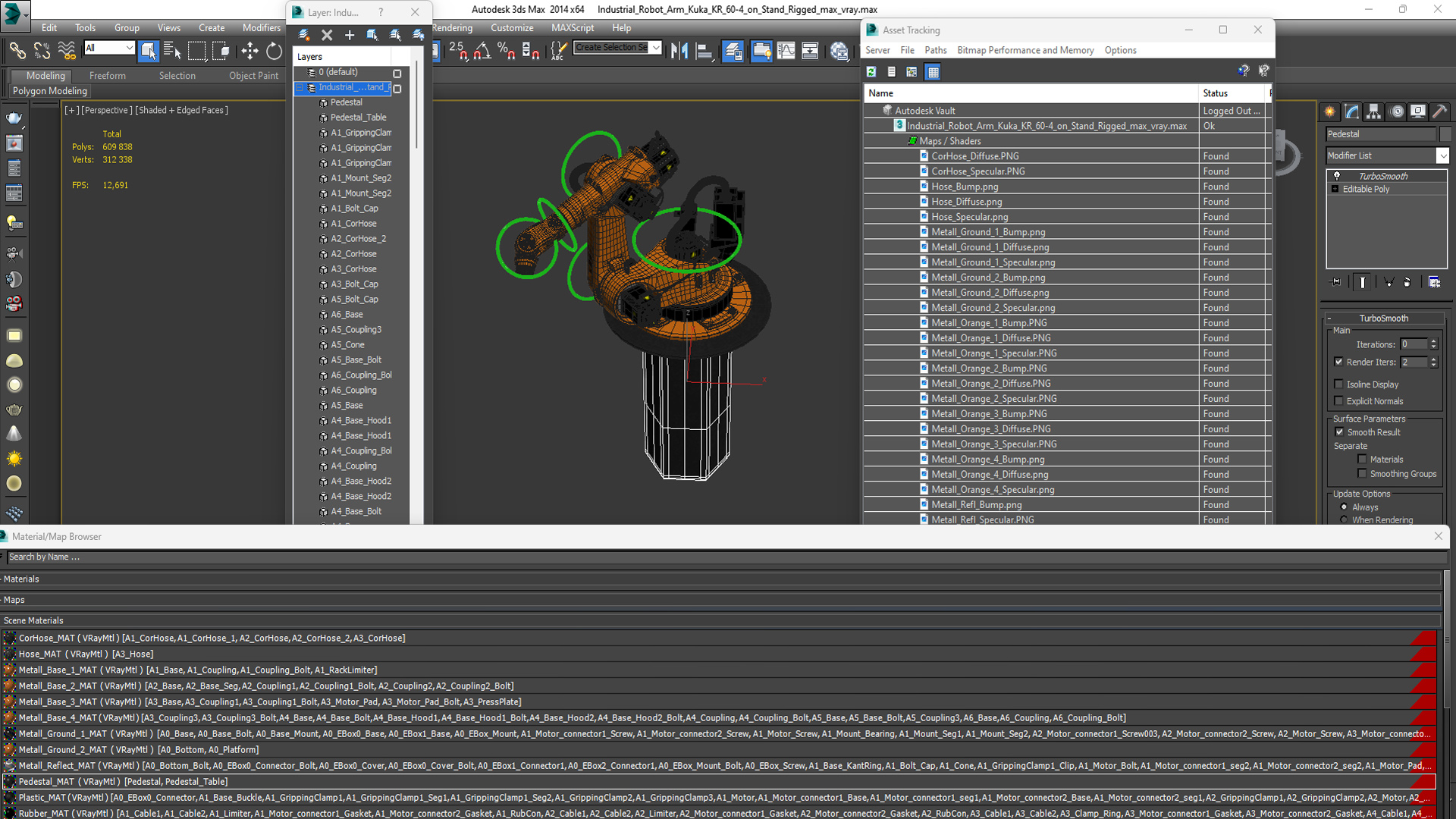 3D Industrial Robot Arm Kuka KR 60-4 on Stand Rigged for Maya model