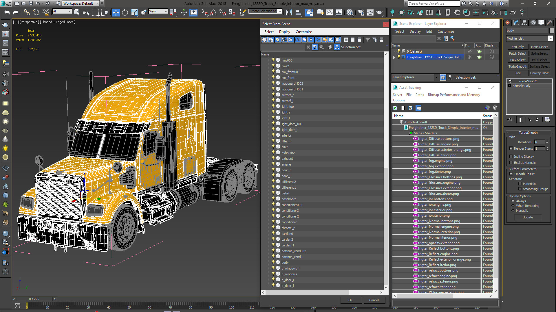 3D model Freightliner 122SD Truck Simple Interior