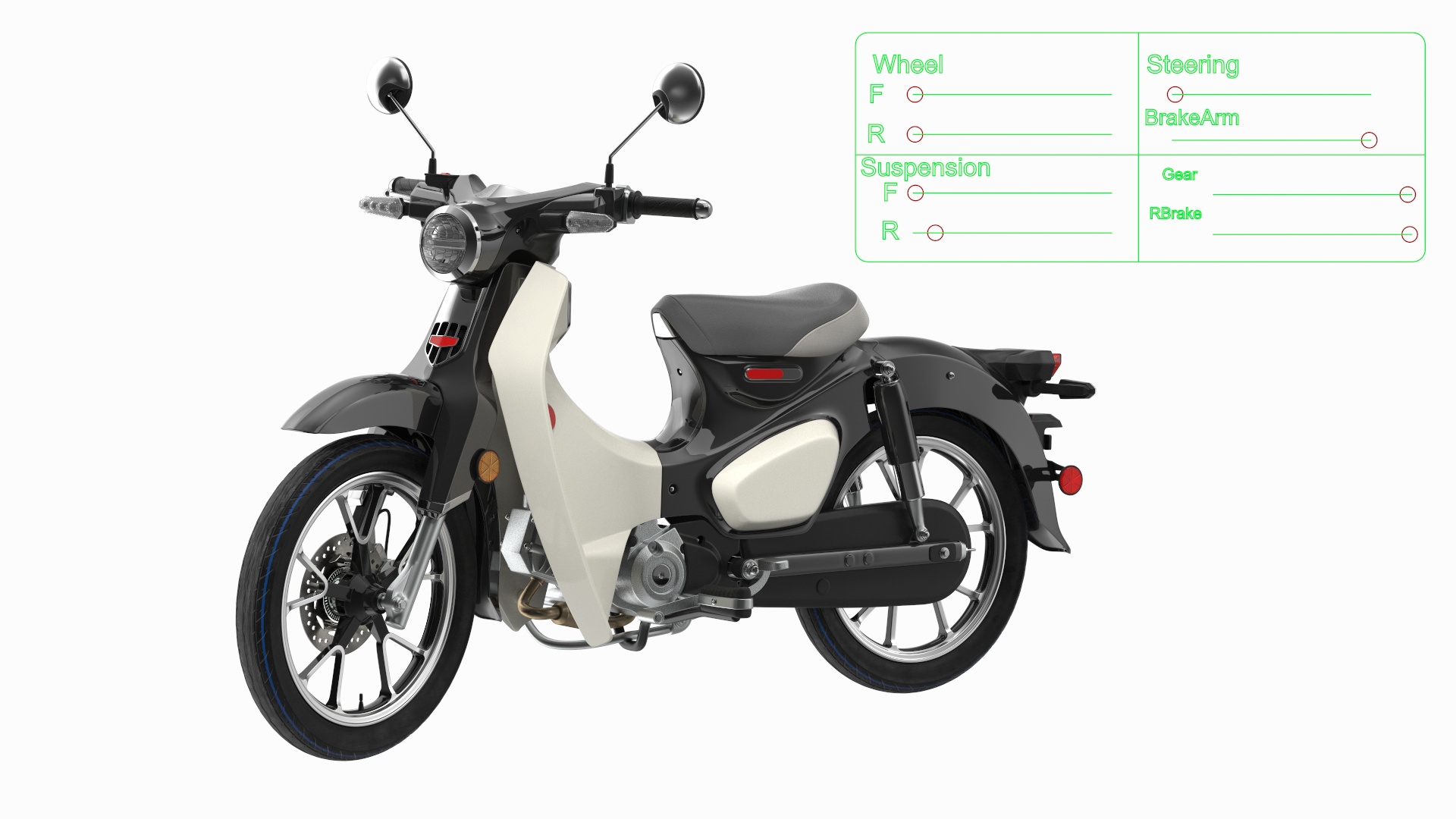3D Vintage Scooter Black Rigged model