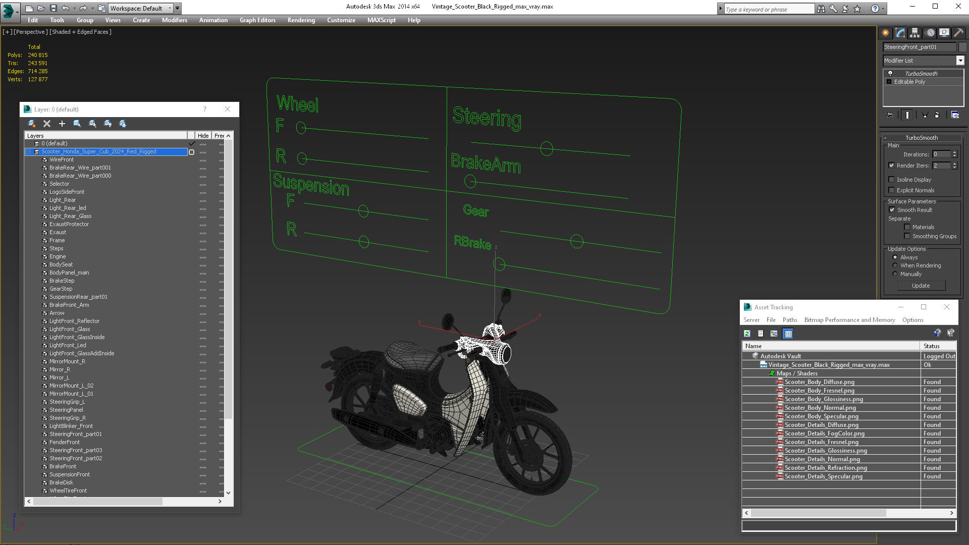 3D Vintage Scooter Black Rigged model