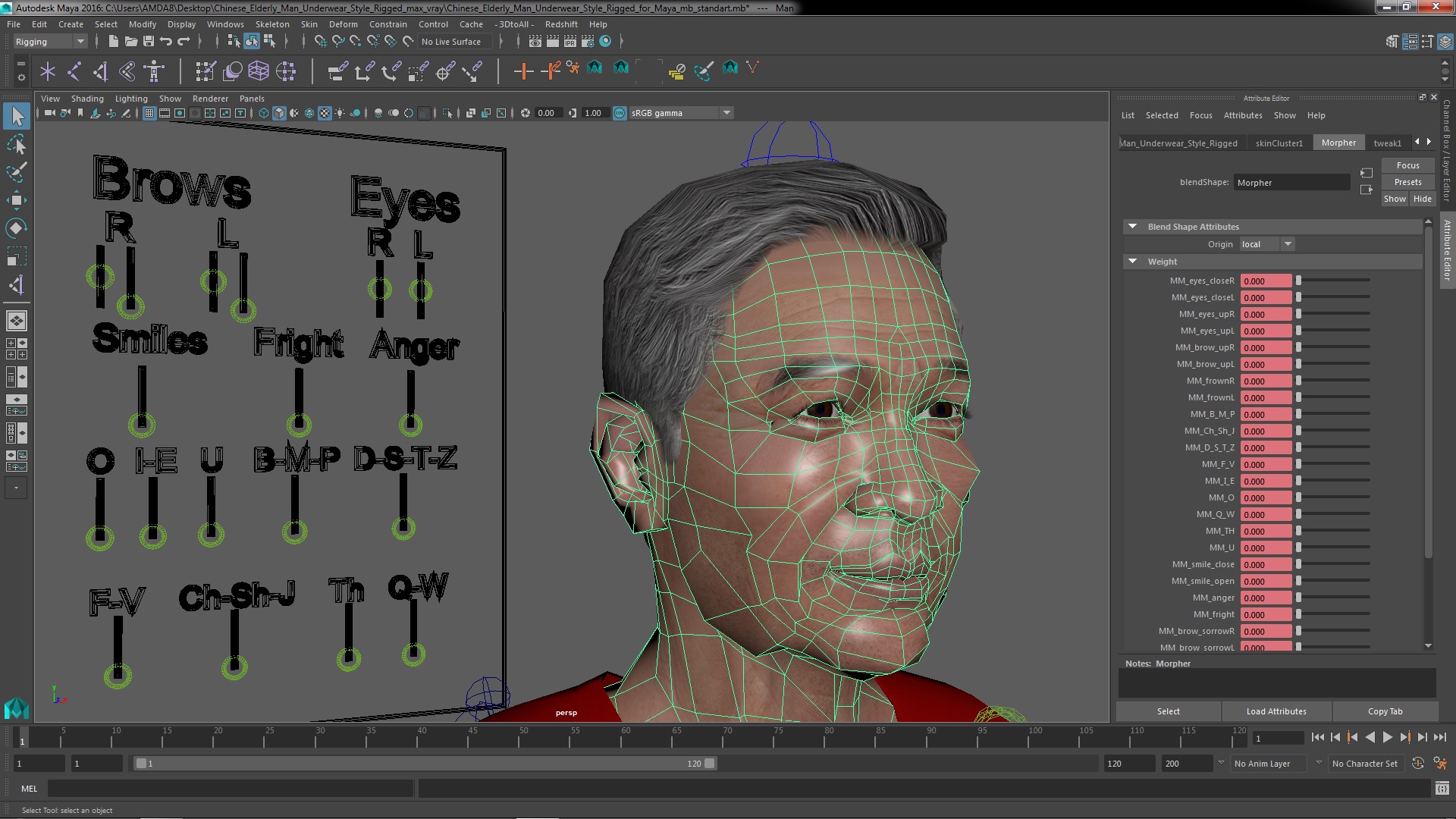 3D Chinese Elderly Man Underwear Style Rigged for Maya