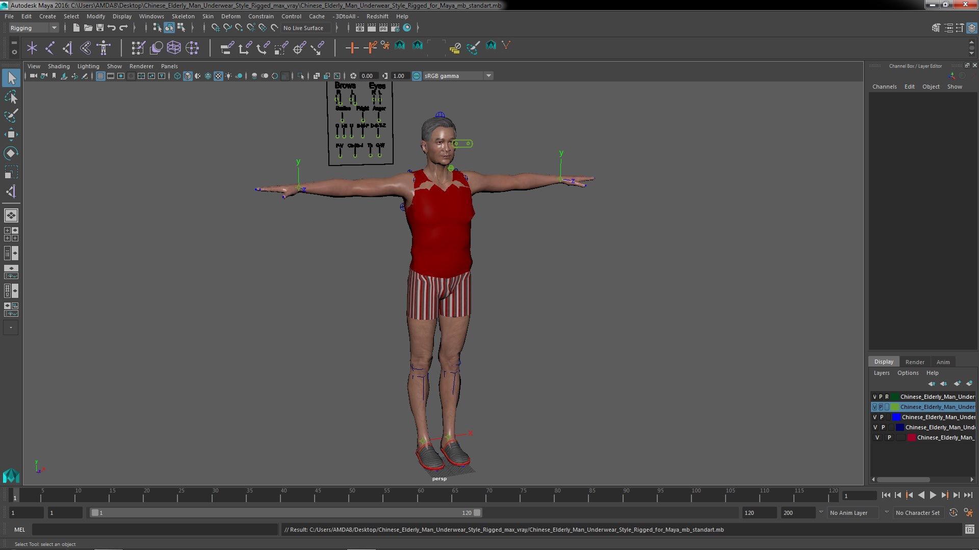 3D Chinese Elderly Man Underwear Style Rigged for Maya