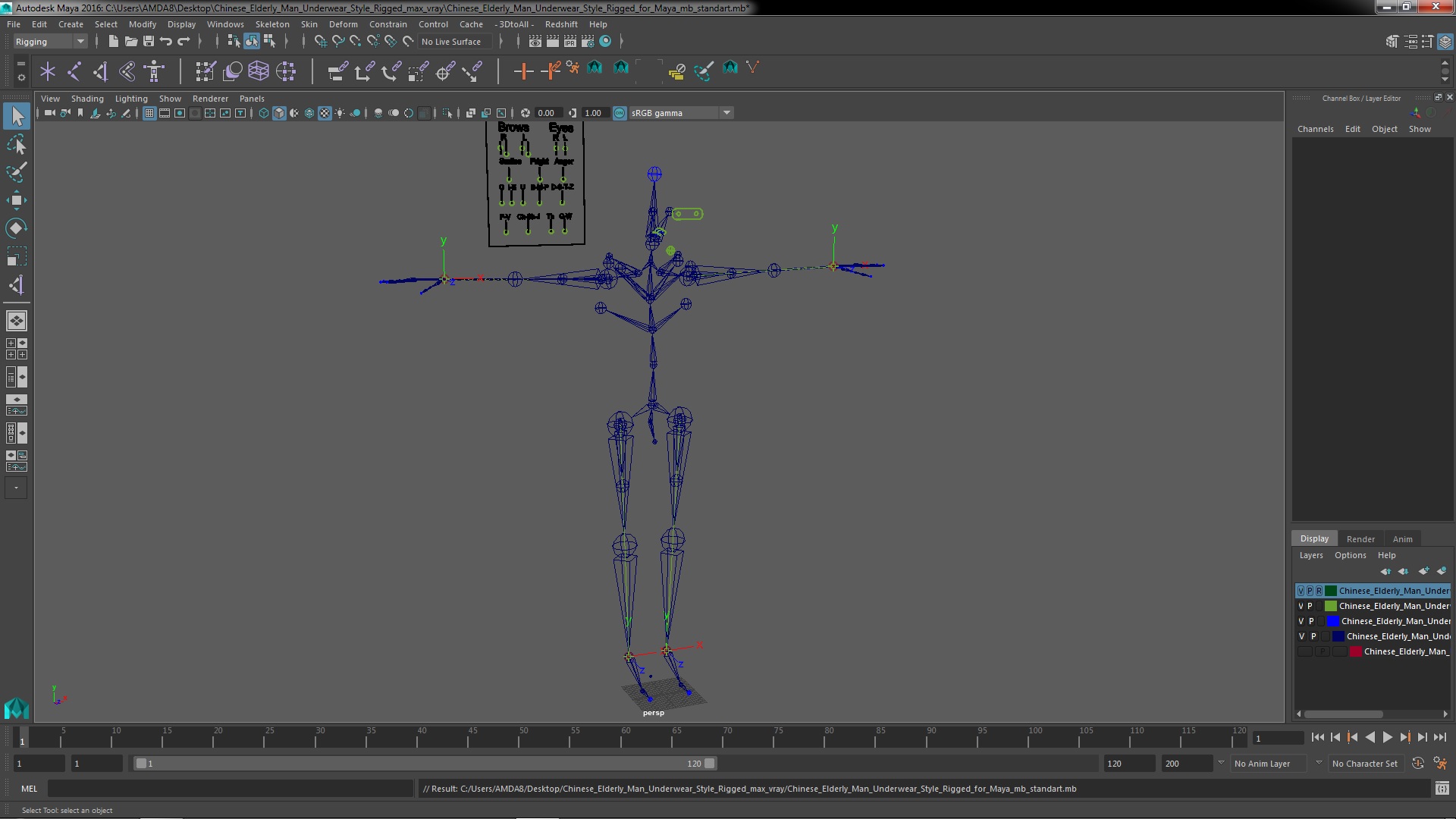 3D Chinese Elderly Man Underwear Style Rigged for Maya