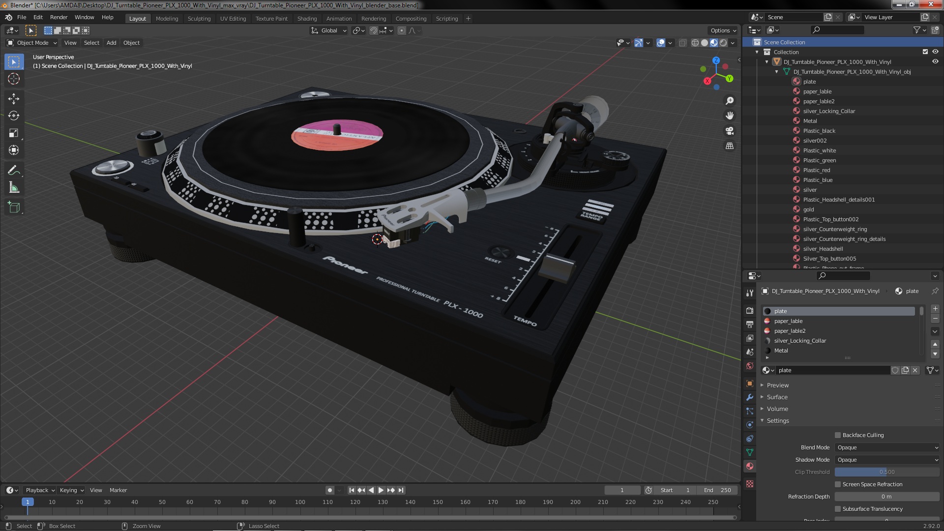 3D model DJ Turntable Pioneer PLX 1000 With Vinyl