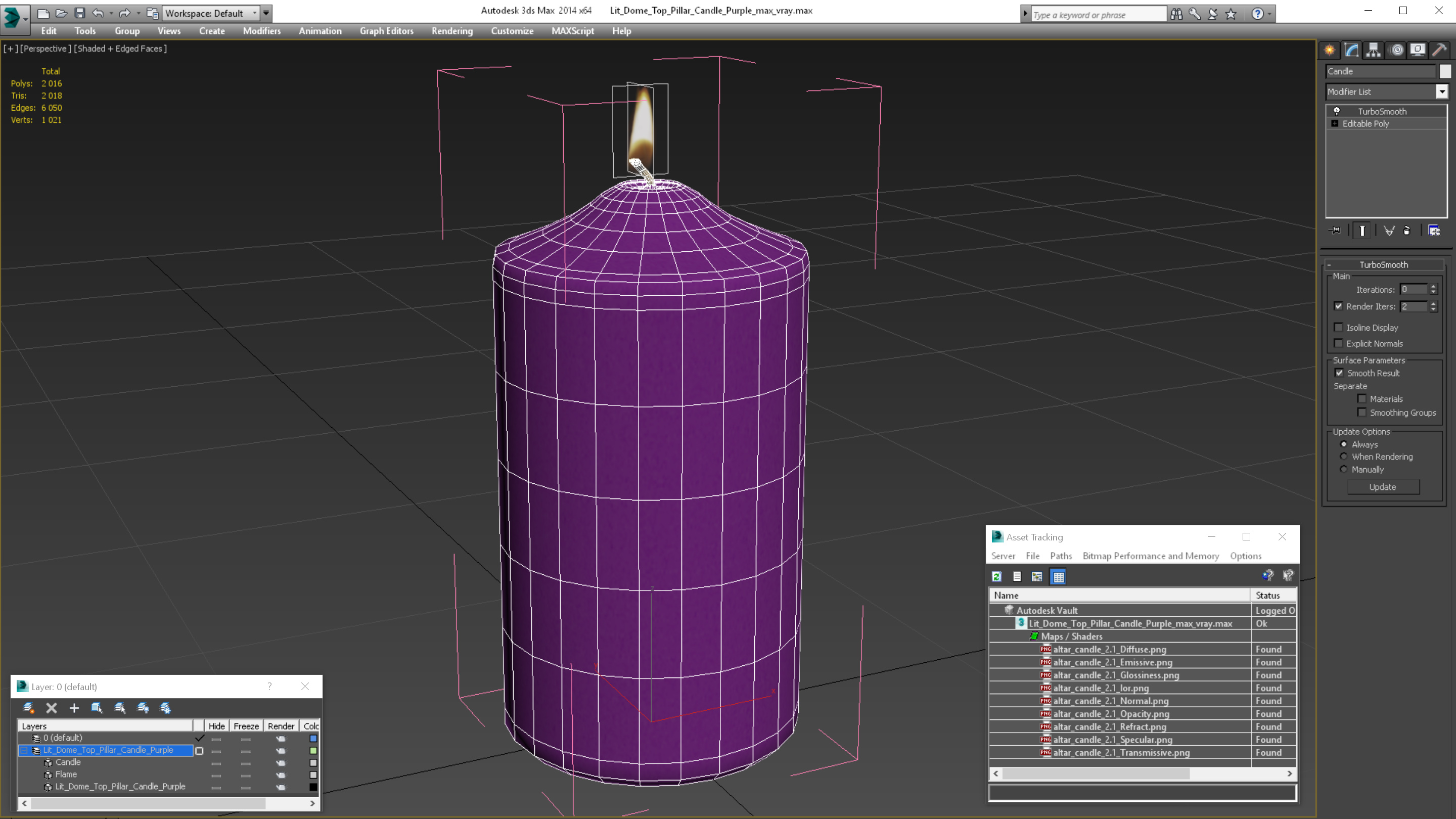 3D Lit Dome Top Pillar Candle Purple model