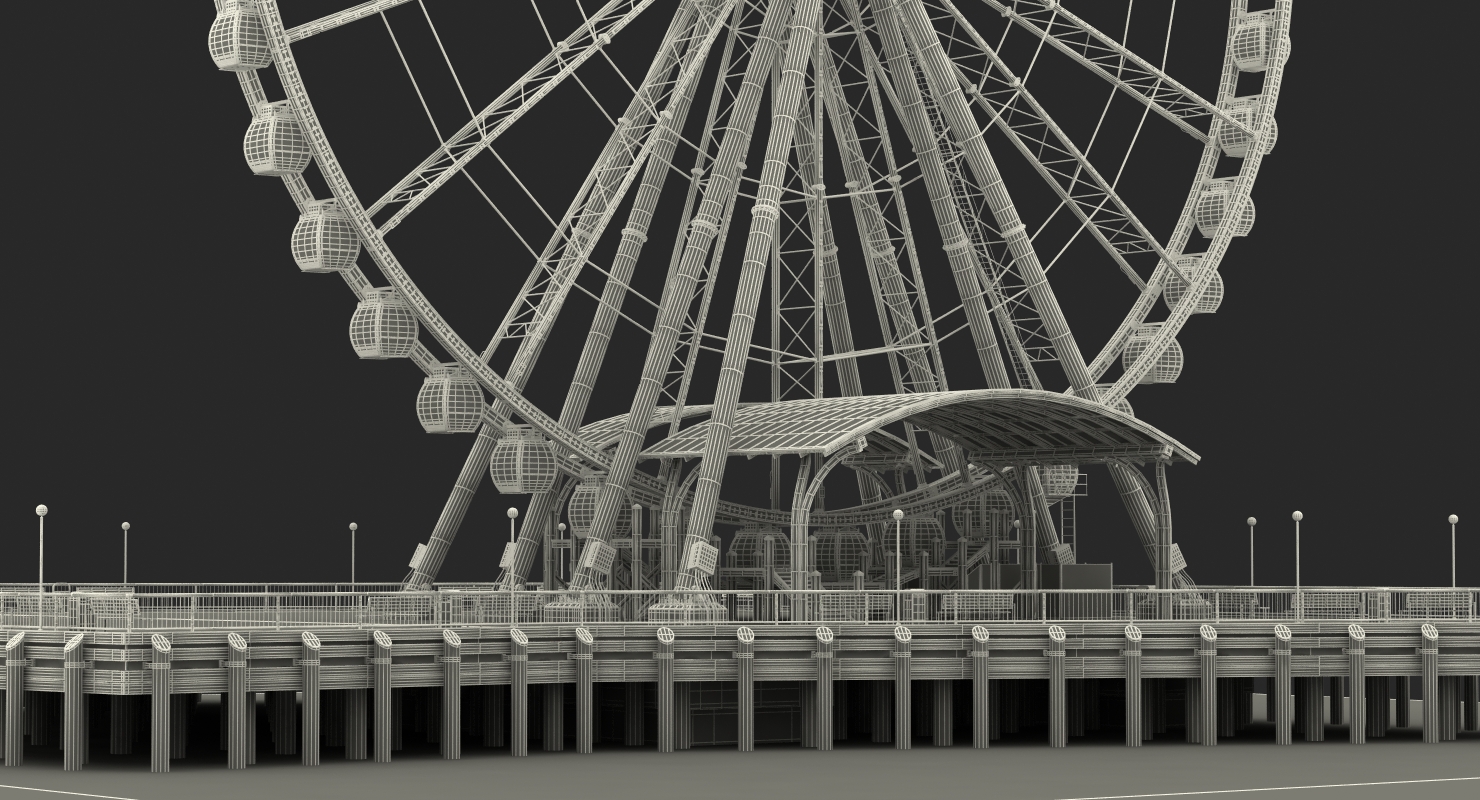 Seattle Great Ferris Wheel at Pier Night Rigged 3D