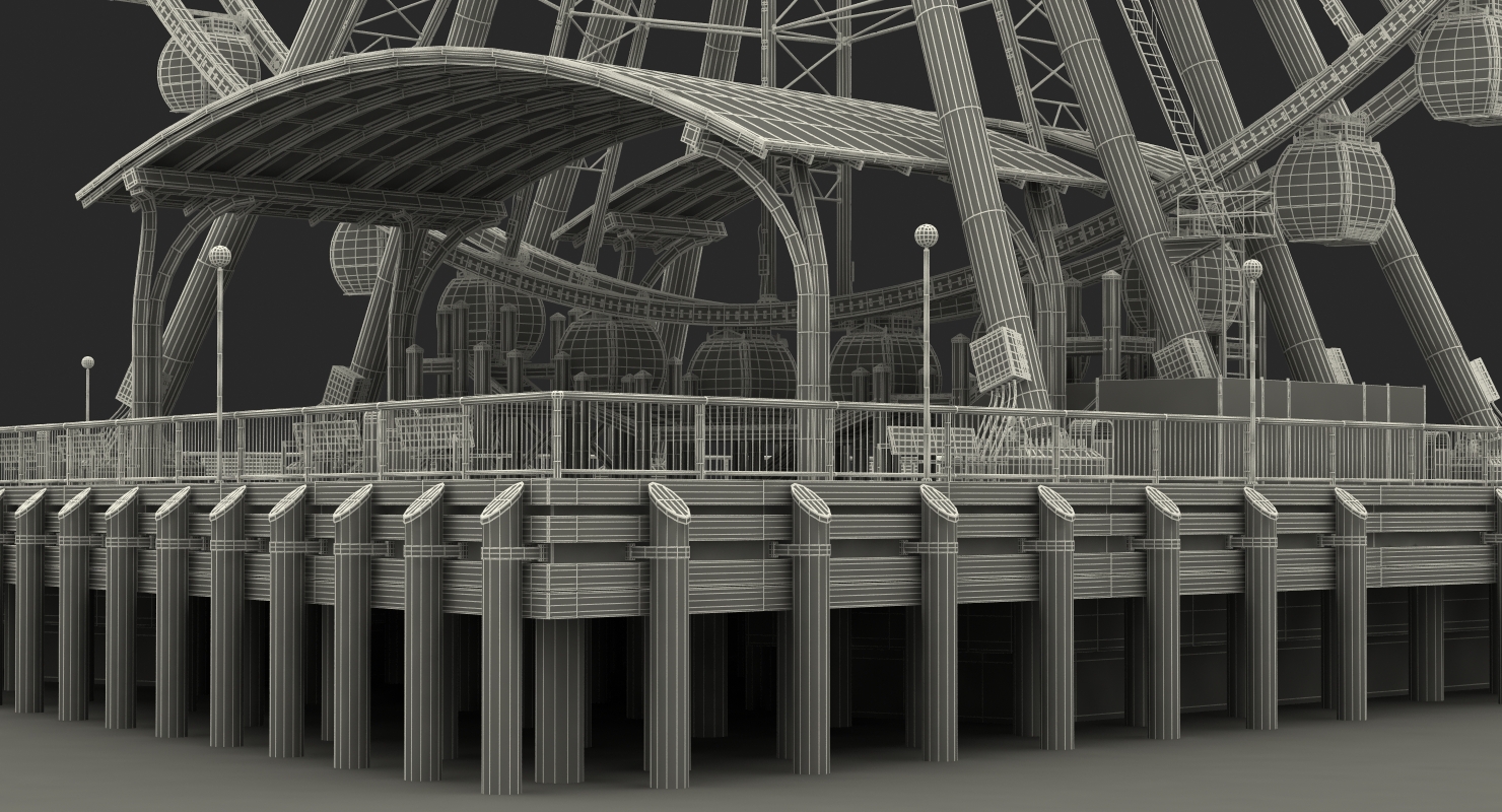 Seattle Great Ferris Wheel at Pier Night Rigged 3D