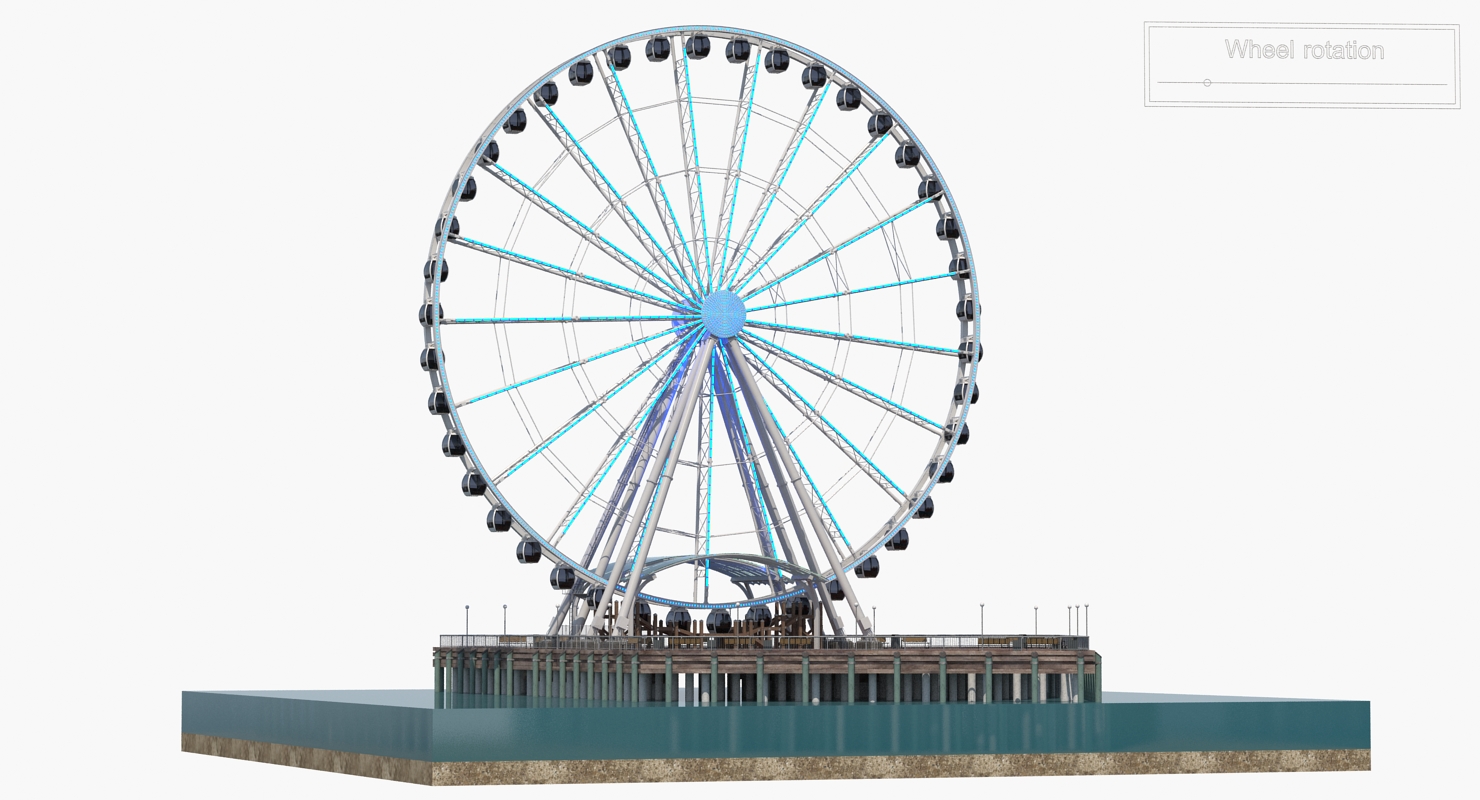 Seattle Great Ferris Wheel at Pier Night Rigged 3D