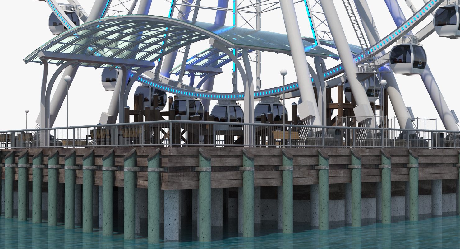 Seattle Great Ferris Wheel at Pier Night Rigged 3D