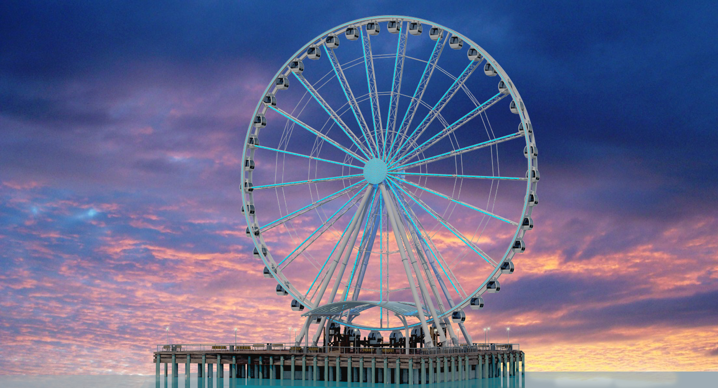 Seattle Great Ferris Wheel at Pier Night Rigged 3D