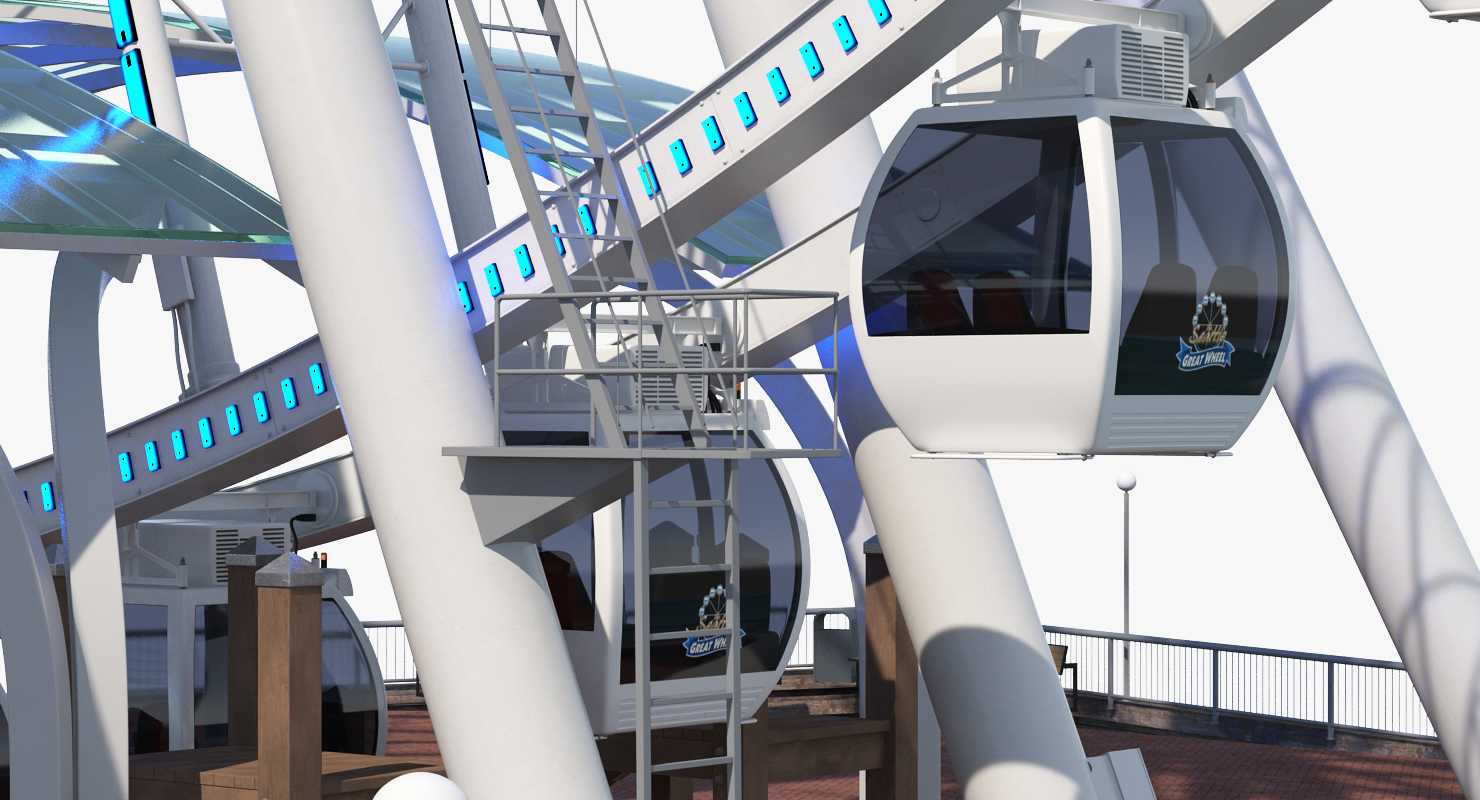 Seattle Great Ferris Wheel at Pier Night Rigged 3D