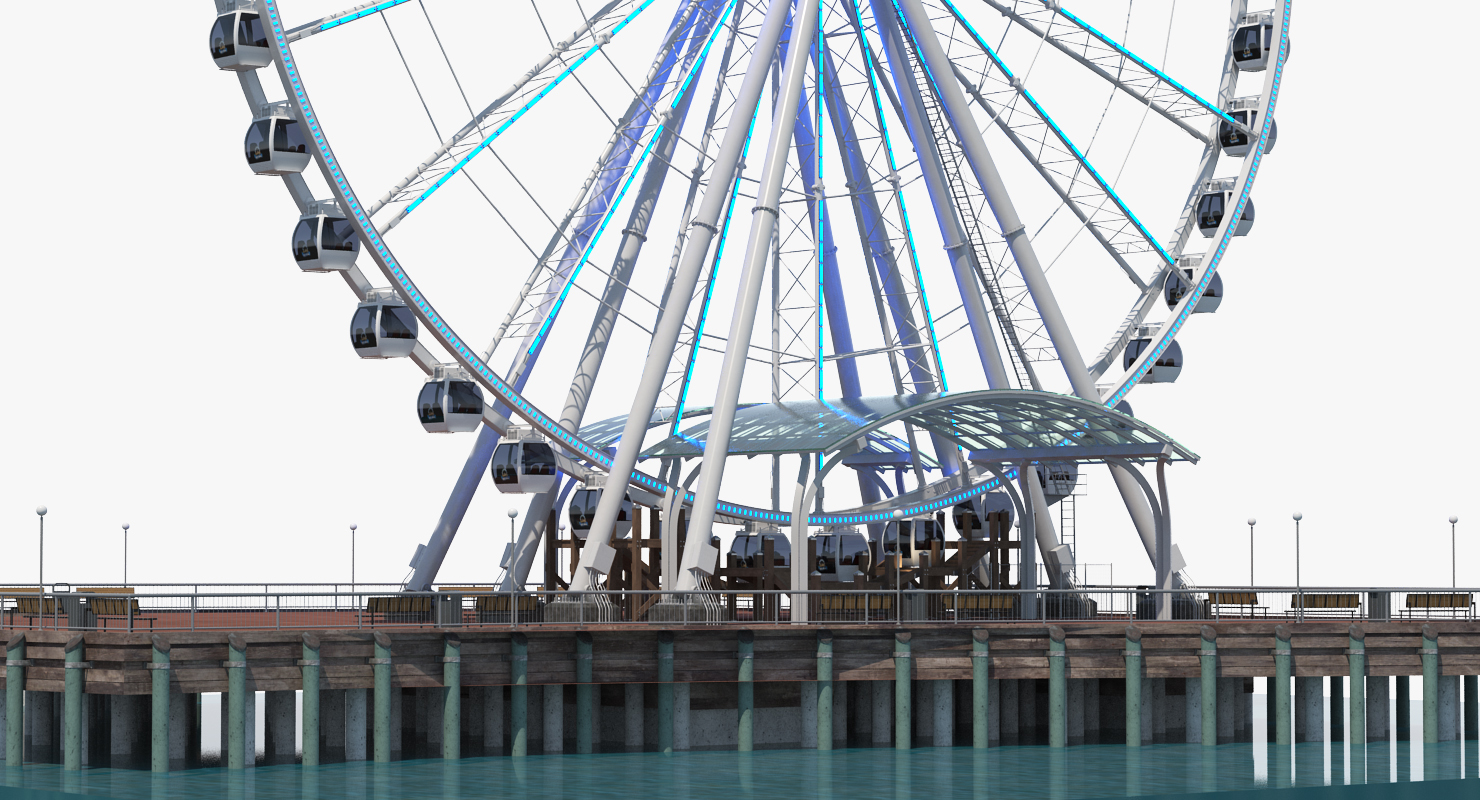 Seattle Great Ferris Wheel at Pier Night Rigged 3D