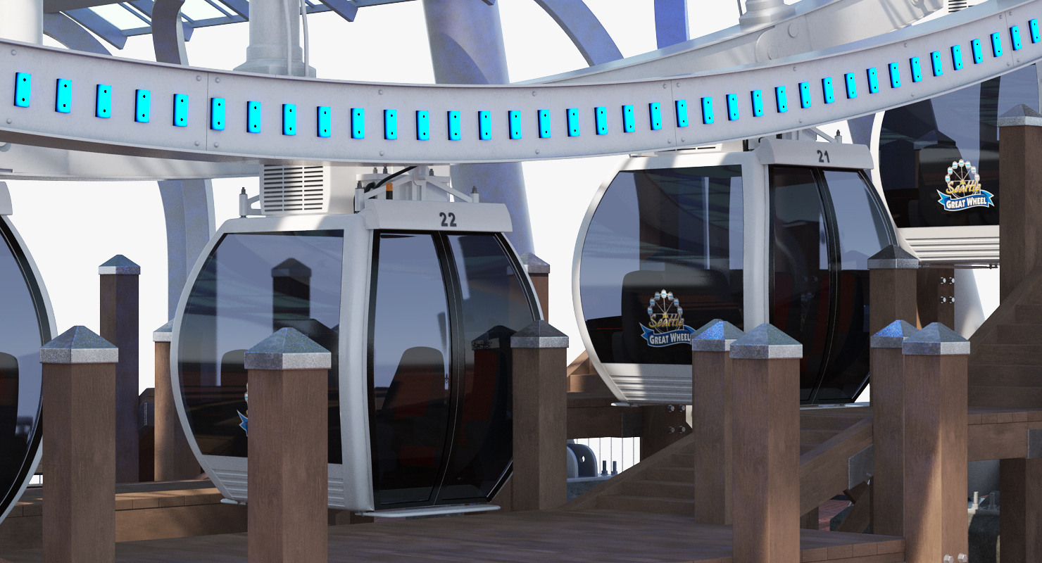 Seattle Great Ferris Wheel at Pier Night Rigged 3D