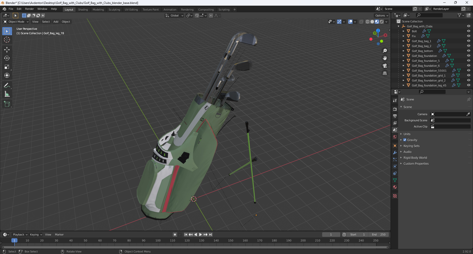 Golf Bag with Clubs 3D model