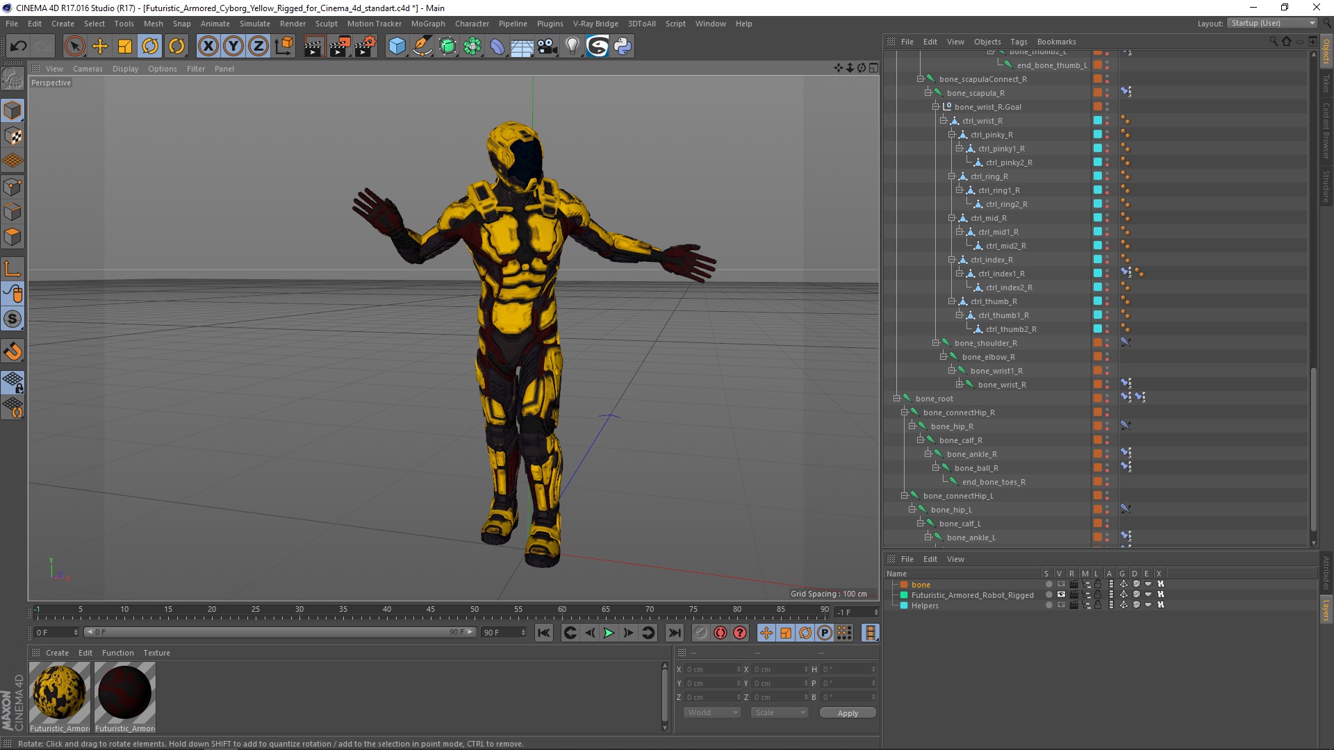 3D Futuristic Armored Cyborg Yellow Rigged for Cinema 4D model
