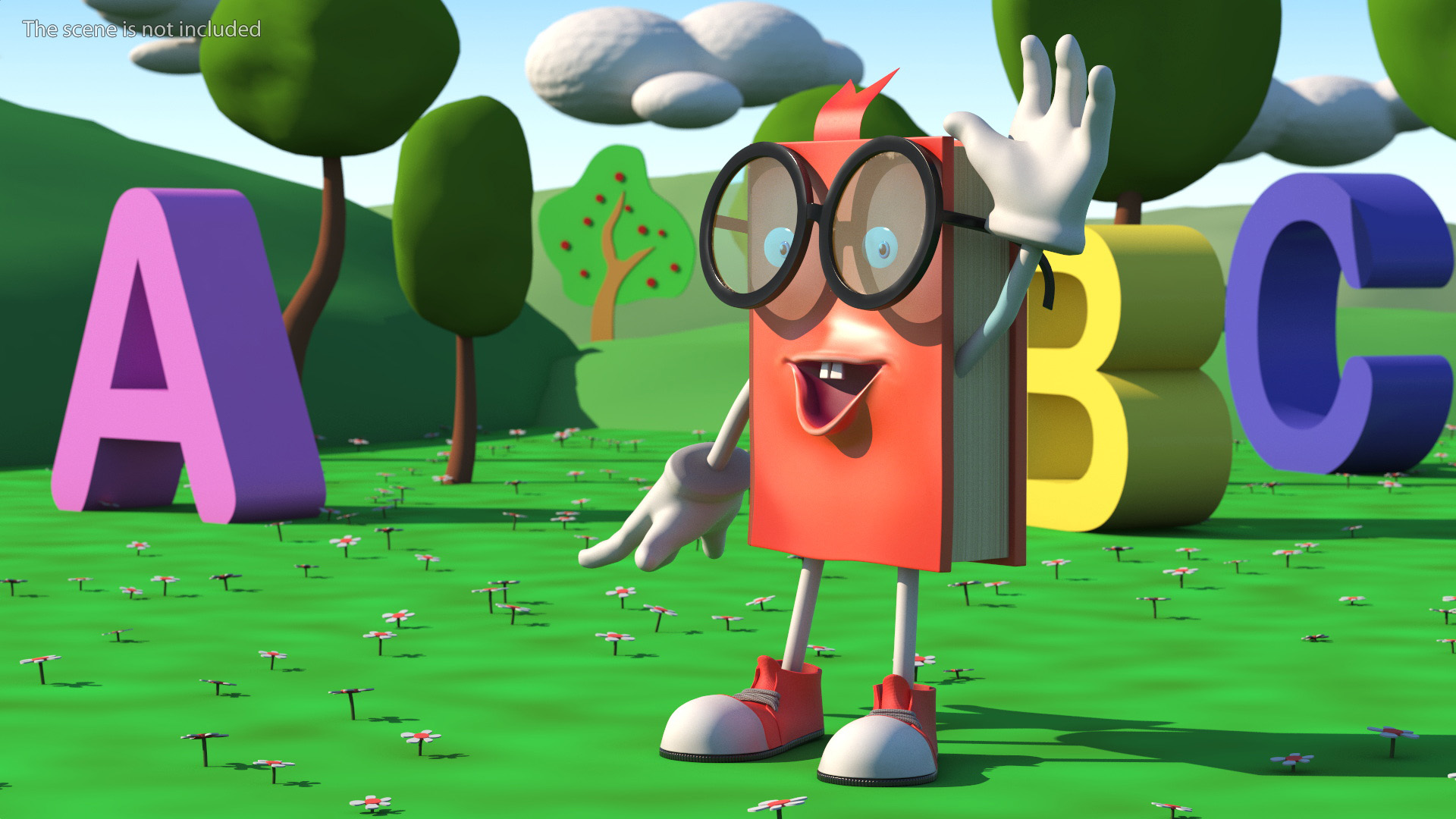 3D model Friendly Cartoon Book Red