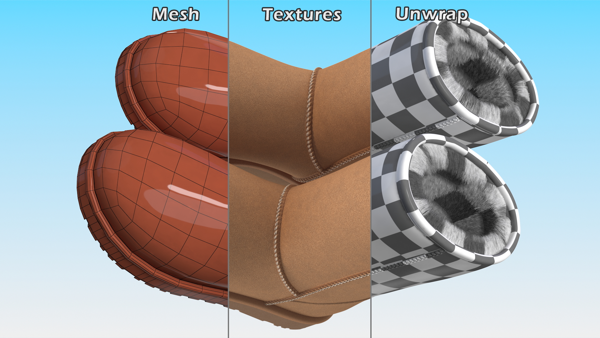 3D model Womens Short Boots UGG Australia Fur Chestnut