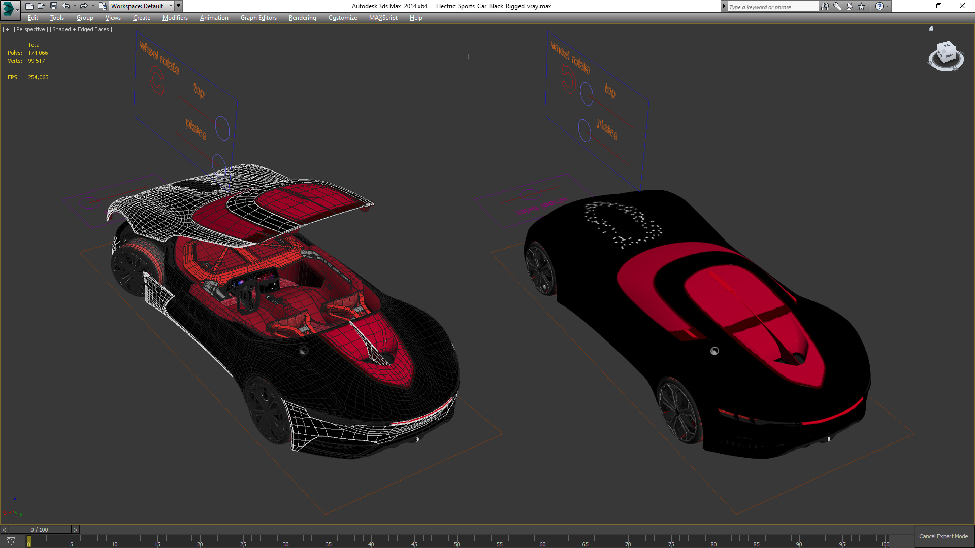 Electric Sports Car Black Rigged 3D