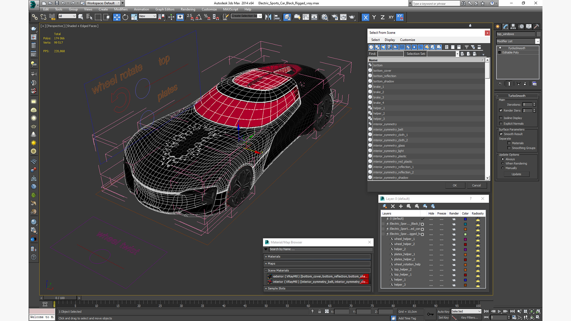 Electric Sports Car Black Rigged 3D